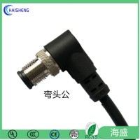 海盛連接器 M12連接器廠家， 品質(zhì)保證4芯5芯 8芯公母 彎頭直頭連接線PUR PVC電源線